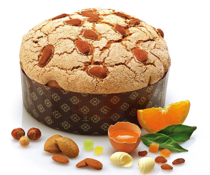 Włoska babka drożdżowa PANETTONE z rodzynkami i owocami kandyzowanymi w torbie z kokardą 500 g