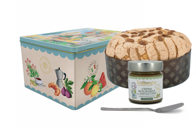 Panettone z Owocami Kandyzowanymi i Rodzynkami 750 g, Krem Pistacjowy 40% 210 g, Nożyk w Prezencie